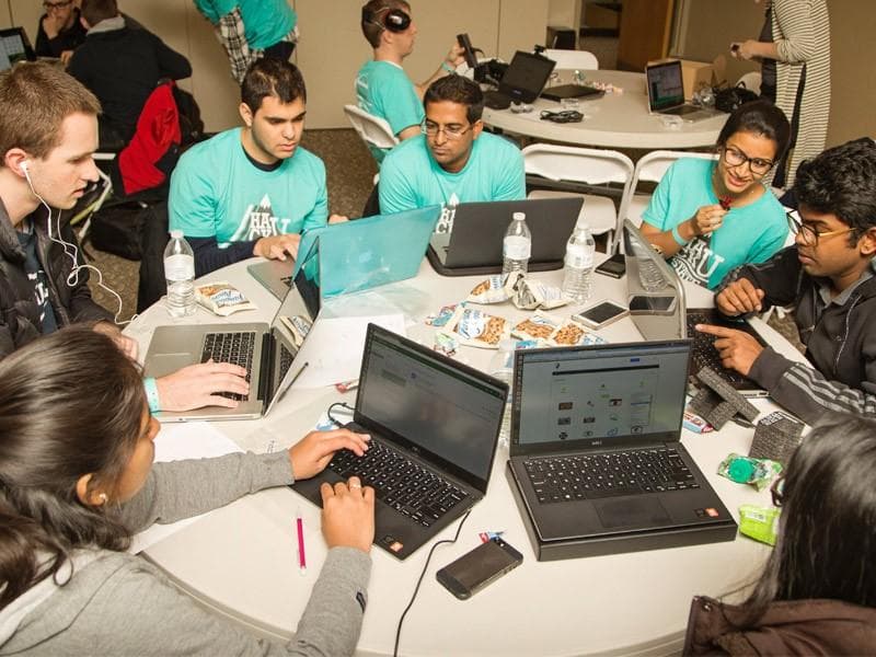 Students and mentors at the event